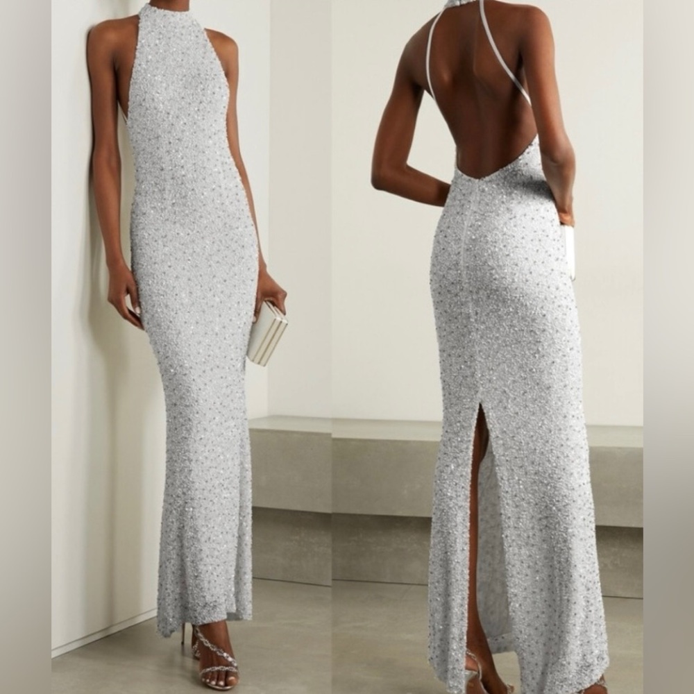 NWT Retrofete Olivia White Sequin Maxi Dress size Large Bridal, Wedding Gown